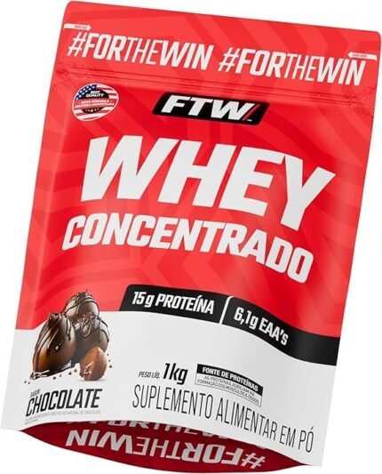 FTW Whey Concentrado com Proteína Concentrada WPC, Suplemento Alimentar em Pó com 15g de Proteína por Porção, Rico em Aminoácidos Essenciais, Sem Glúten – Refil 1KG (Chocolate)