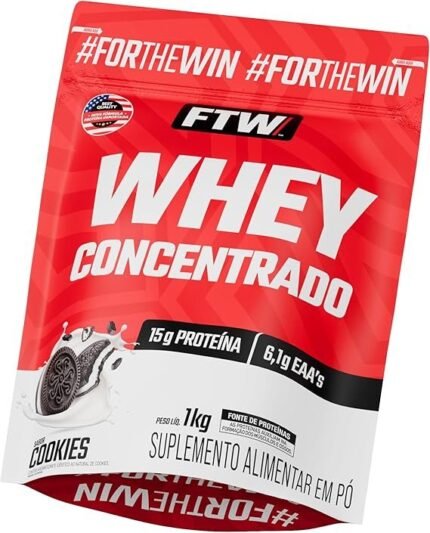 FTW Whey Concentrado com Proteína Concentrada WPC, Suplemento Alimentar em Pó com 15g de Proteína por Porção, Rico em Aminoácidos Essenciais, Sem Glúten – Refil 1KG (Cookies)