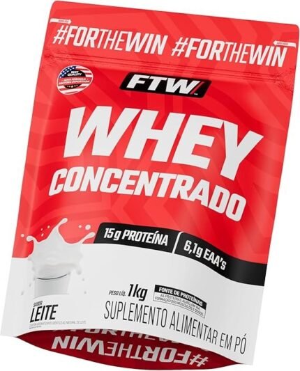 FTW Whey Concentrado com Proteína Concentrada WPC, Suplemento Alimentar em Pó com 15g de Proteína por Porção, Rico em Aminoácidos Essenciais, Sem Glúten – Refil 1KG (Leite)
