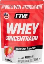 FTW Whey Concentrado com Proteína Concentrada WPC, Suplemento Alimentar em Pó com 15g de Proteína por Porção, Rico em Aminoácidos Essenciais, Sem Glúten – Refil 1KG (Morango) - Imagem 3