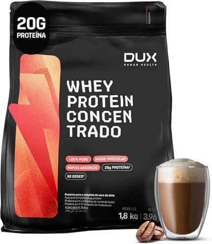 Whey Protein Concentrado Cappuccino 1.8kg - 20g de Proteínas por Porção - Suplementos Naturais, Suplementação Treino Academia, Ganho Muscular Hipertrofia - DUX HUMAN HEALTH